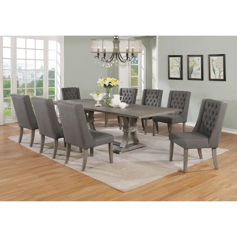 Beste Quality Furniture rustieke uitschuifbare grijze eetkamerset, 9-delig