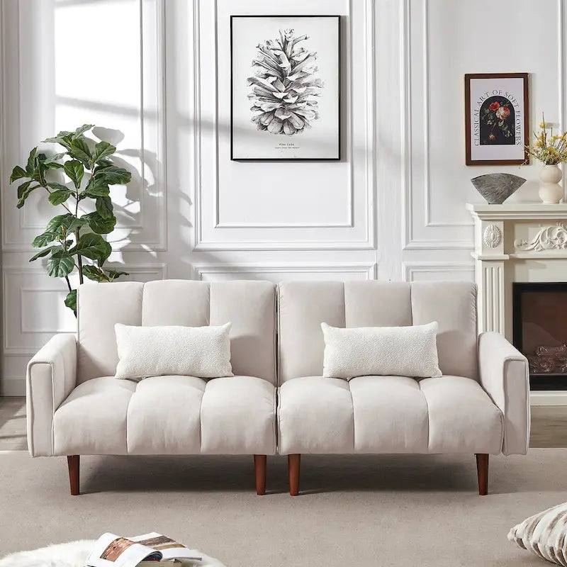 Rozkładana sofa futon z regulowanymi pozycjami i drewnianymi nogami