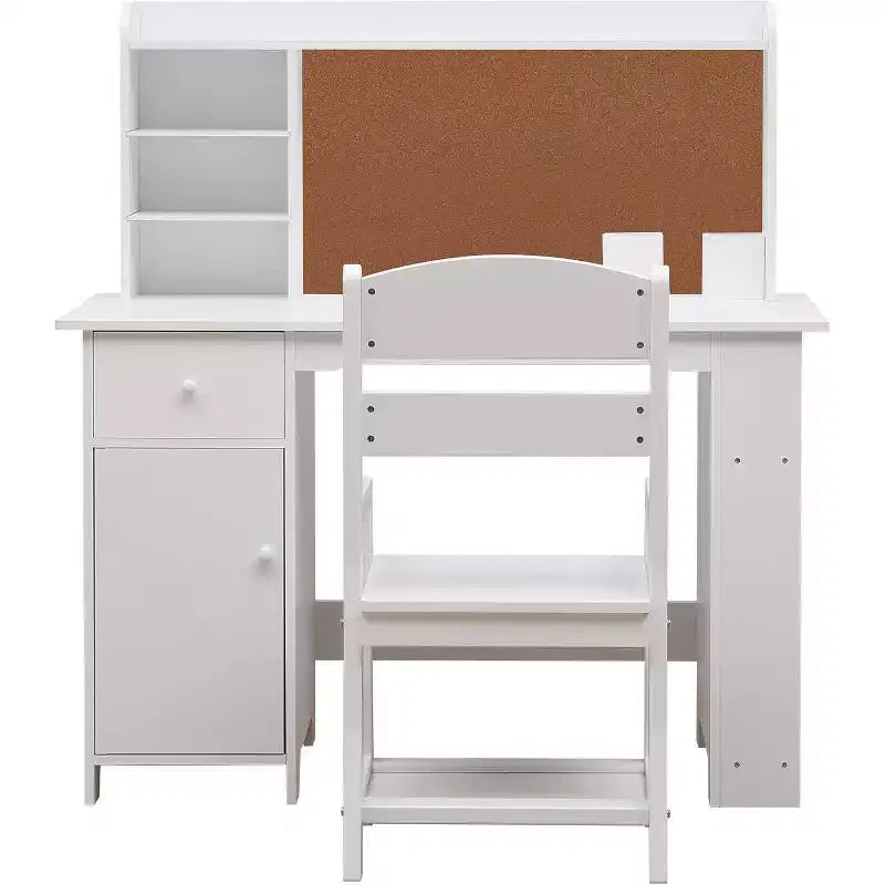 Kinderschreibtisch mit Stuhl für Jungen und Mädchen, hölzerner Kinderschreibtisch mit Bücherregal, Pinnwand, Schrank und Schublade, für Kinder von 3-8 Jahren