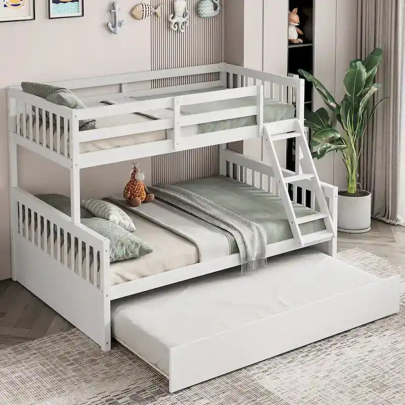 Gymax Etagenbett mit Einzelbett oben und Doppelbett unten, mit ausziehbarem Einzelbett, umbaubare Plattform