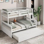 Gymax Etagenbett mit Einzelbett oben und Doppelbett unten, mit ausziehbarem Einzelbett, umbaubare Plattform