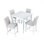 Moderne 5-delige eetset met vierkante tafel op aanrechthoogte en 4 gestoffeerde stoelen