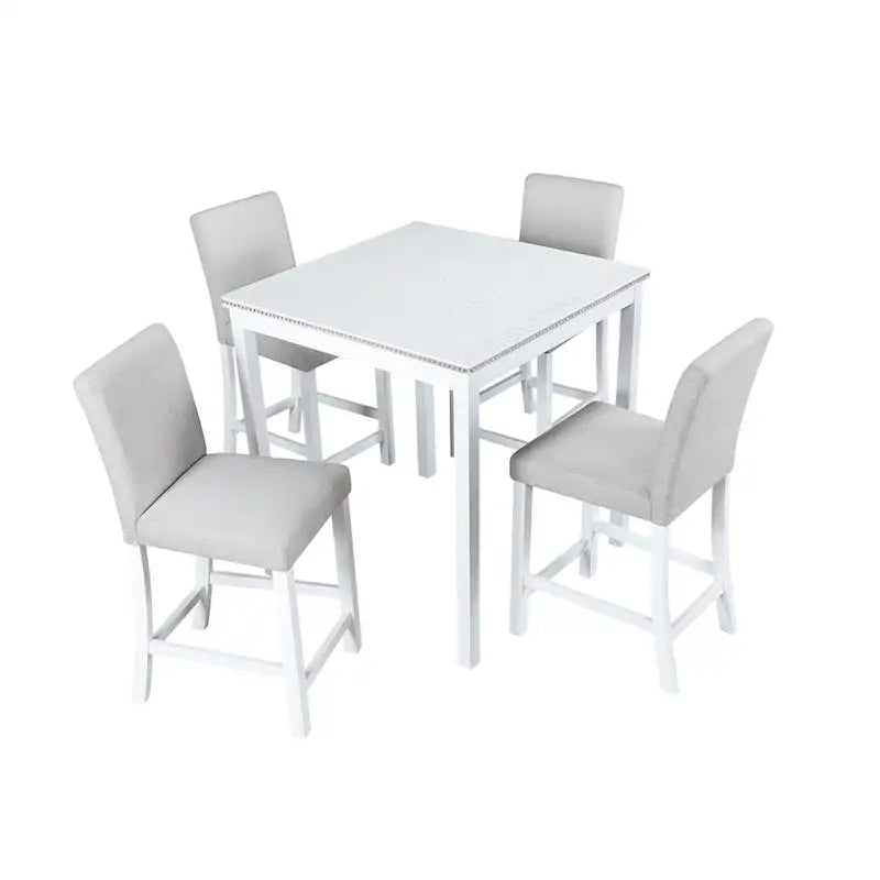 Moderne 5-delige eetset met vierkante tafel op aanrechthoogte en 4 gestoffeerde stoelen