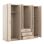 Guarda-roupa de madeira com 6 portas e gavetas para quarto