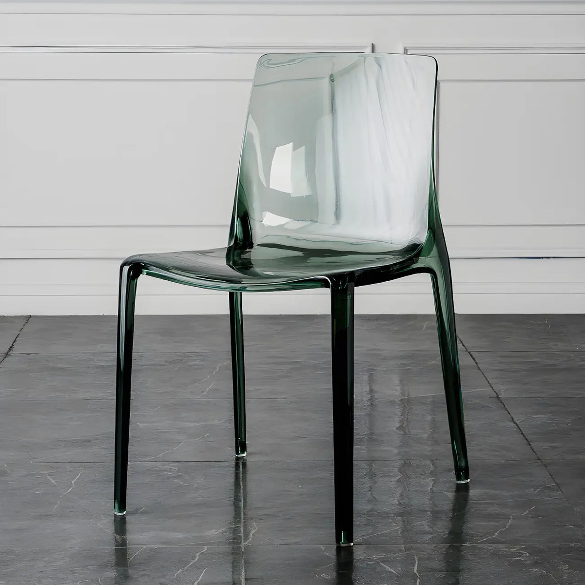 Chaise de salle à manger ambre en acrylique, sans accoudoirs et à dossier bas