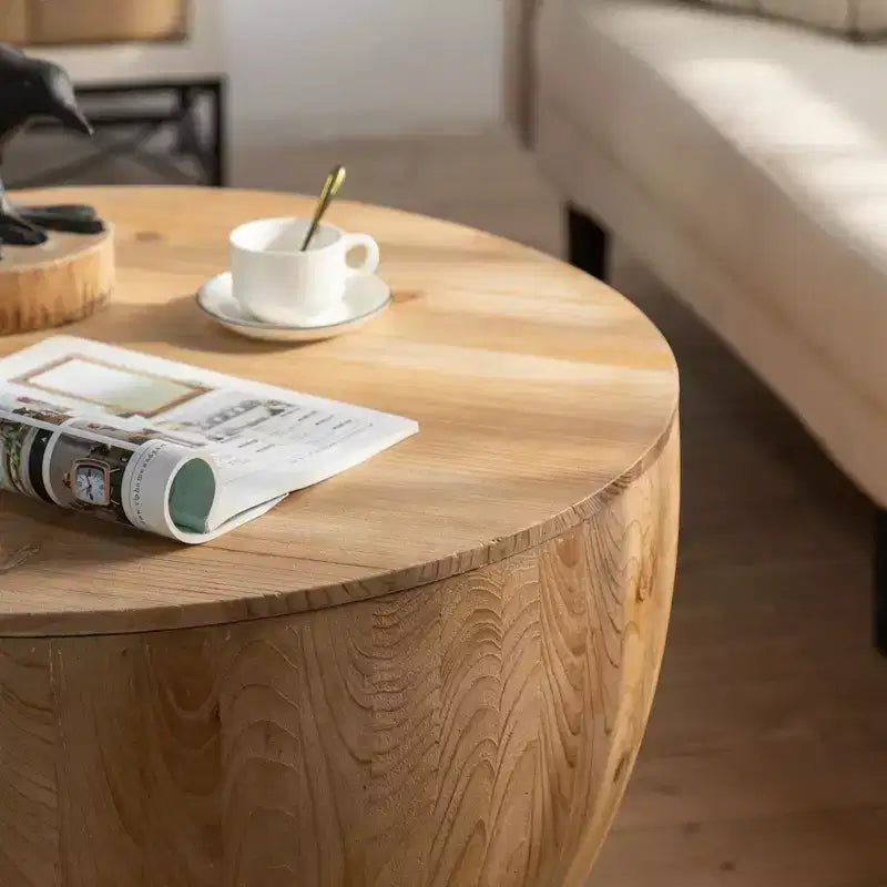Tavolino da salotto rotondo in legno con contenitore, stile retrò, adatto al soggiorno, alla sala da pranzo o all'ufficio.