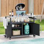 Outdoor-Kücheninsel mit Edelstahl-Tischplatte, Grillwagen aus Metall mit Stauraumschrank - N/A