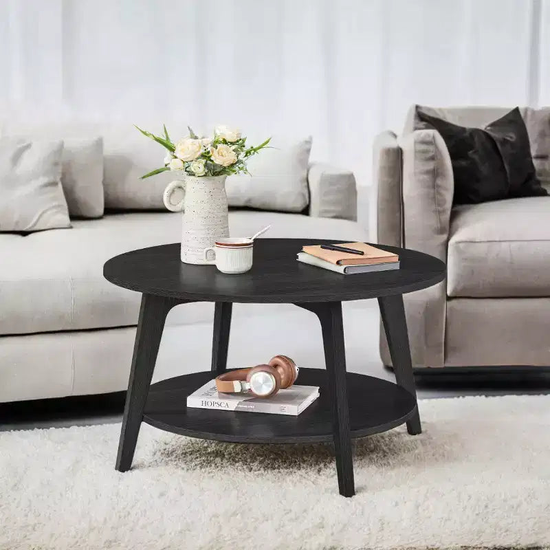 Honingbruine ronde salontafel met 2 opberglagen, afmetingen 31.5 x 17.7 Inches, ideaal voor de woonkamer