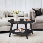 Honingbruine ronde salontafel met 2 opberglagen, afmetingen 31.5 x 17.7 Inches, ideaal voor de woonkamer