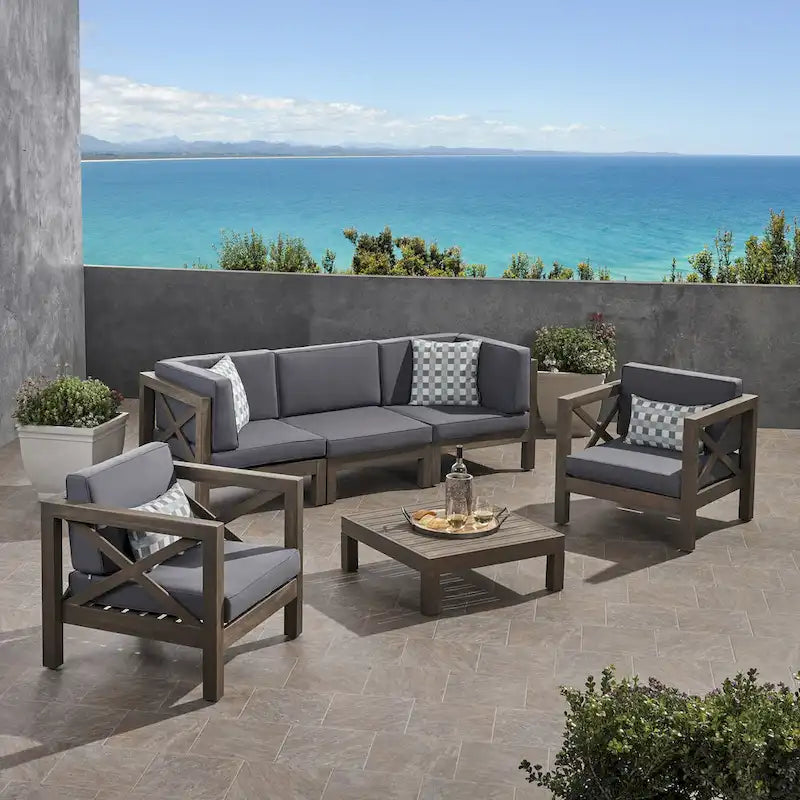 6-teiliges Outdoor-Sitzgruppen-Set aus Akazienholz Brava von Christopher Knight Home