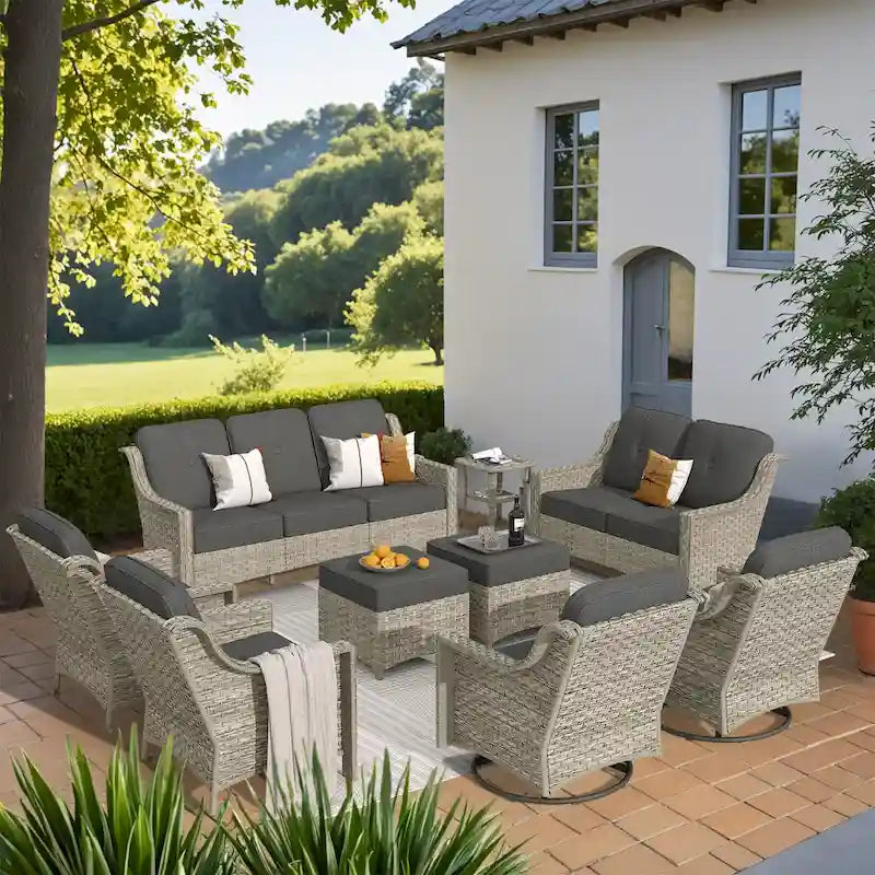 XIZZI 9-delige loungeset voor buiten met draaibare stoel