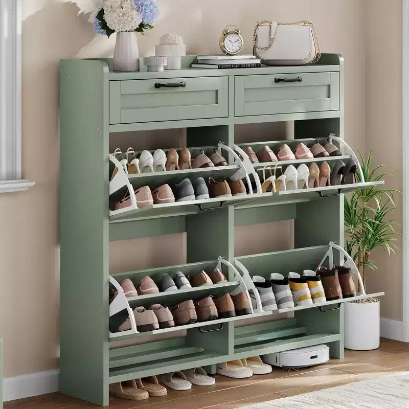 Meuble à chaussures avec 4 tiroirs basculants et 2 tiroirs supérieurs, meuble organiseur à chaussures en bois avec étagère réglable, meuble de rangement à chaussures autoportant