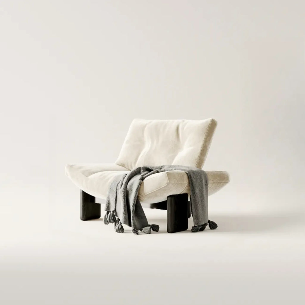 Fauteuil d'appoint contemporain noir en chenille capitonnée sans accoudoirs