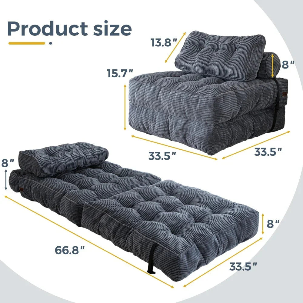 Sofá-cama dobrável de bombazina de 8 lugares, individual