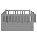 Lit au sol pour enfant Bellemave avec barrières surélevées et bibliothèque, cadre de lit Montessori en bois pour lit simple, pour filles et garçons