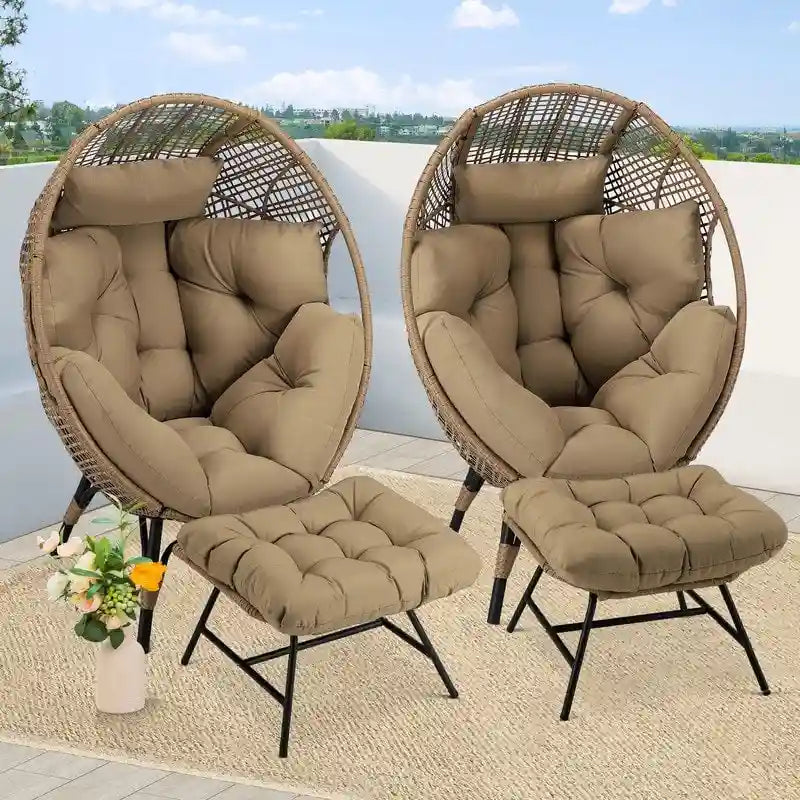 Fauteuil œuf d’intérieur FINCATI, fauteuil œuf d’extérieur supportant 440 lb, fauteuil œuf grand format avec pouf, fauteuil œuf luxueux et confortable avec repose-pieds