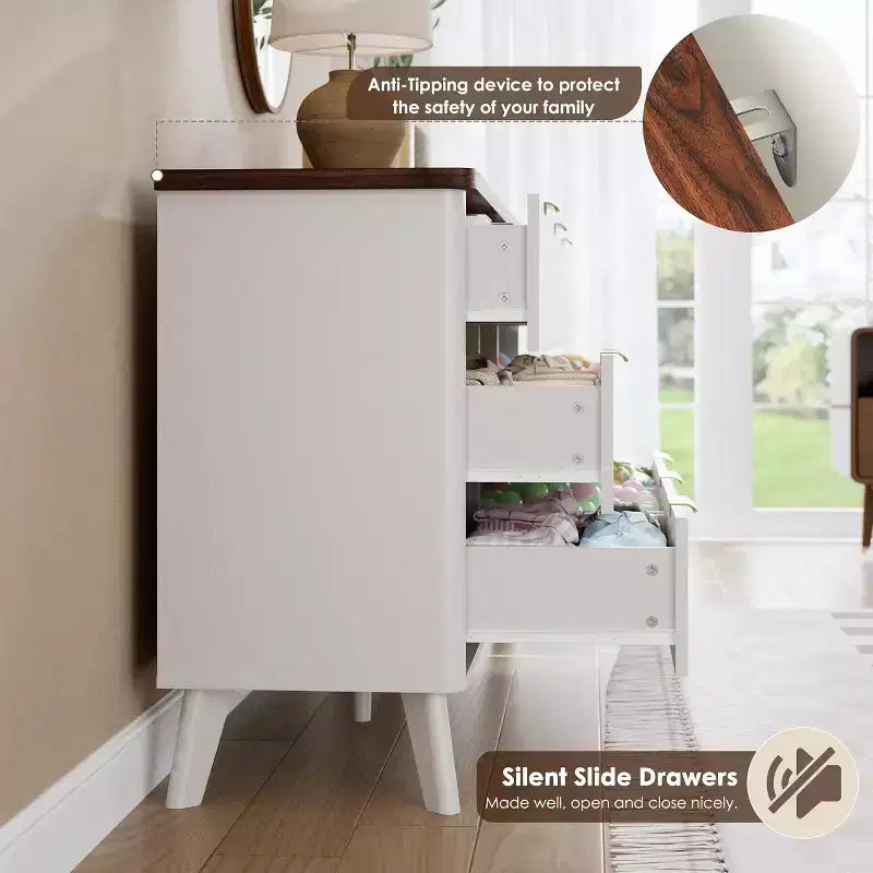 Kommode mit 9 geriffelten Schubladen, moderne Anrichte, TV-Ständer aus Holz, geschwungenes Design, für Wohnzimmer und Flur