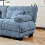 Narożna sofa dwuosobowa w kształcie litery L z tapicerką chenille i poduszkami lędźwiowymi