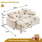 2-Sitzer-Sofa mit 2 Sitzkissen, 2 Kissen und 2 Hockern, bequemes Sofa - tiefes Sofa fürs Wohnzimmer, modulares Sofa