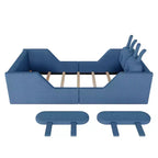 Whisen eenpersoonsbed met platform, gestoffeerd kinderbedframe voor op de vloer met konijnenkussen en afneembare zijhekken