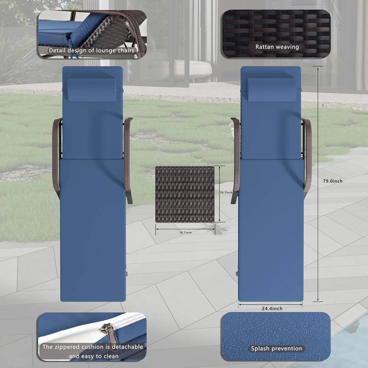 Conjunto de 3 espreguiçadeiras de exterior Kullavik
