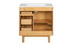 JVNOXK Keramik-Waschtischunterschrank, 30 Zoll, rustikal-modern, mit 3 Schubladen und 1 großen Tür mit Soft-Close-Funktion, Aufbewahrungsschrank, natürliche Holzmaserung