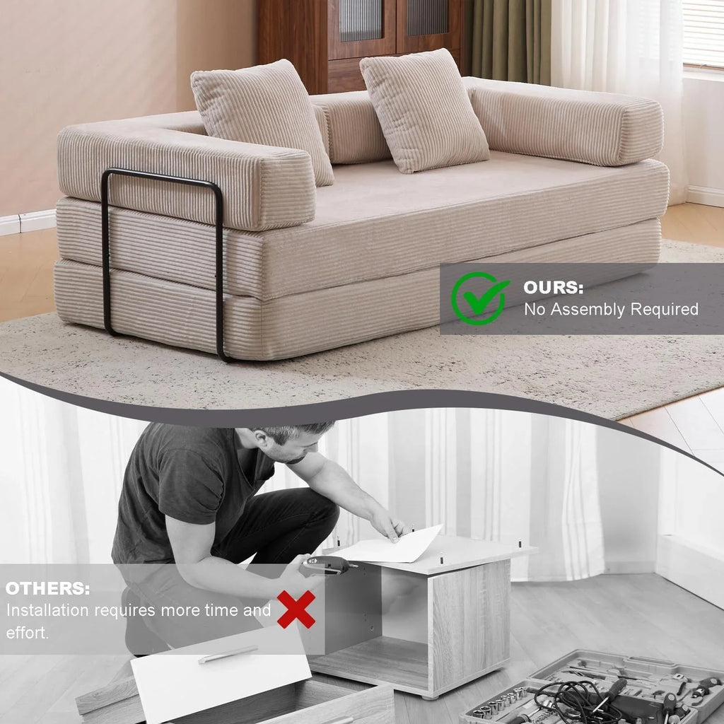Verwandelbares Bodensofa-Bett mit Kissenlehne aus Chenille für Wohnzimmer und Schlafzimmer