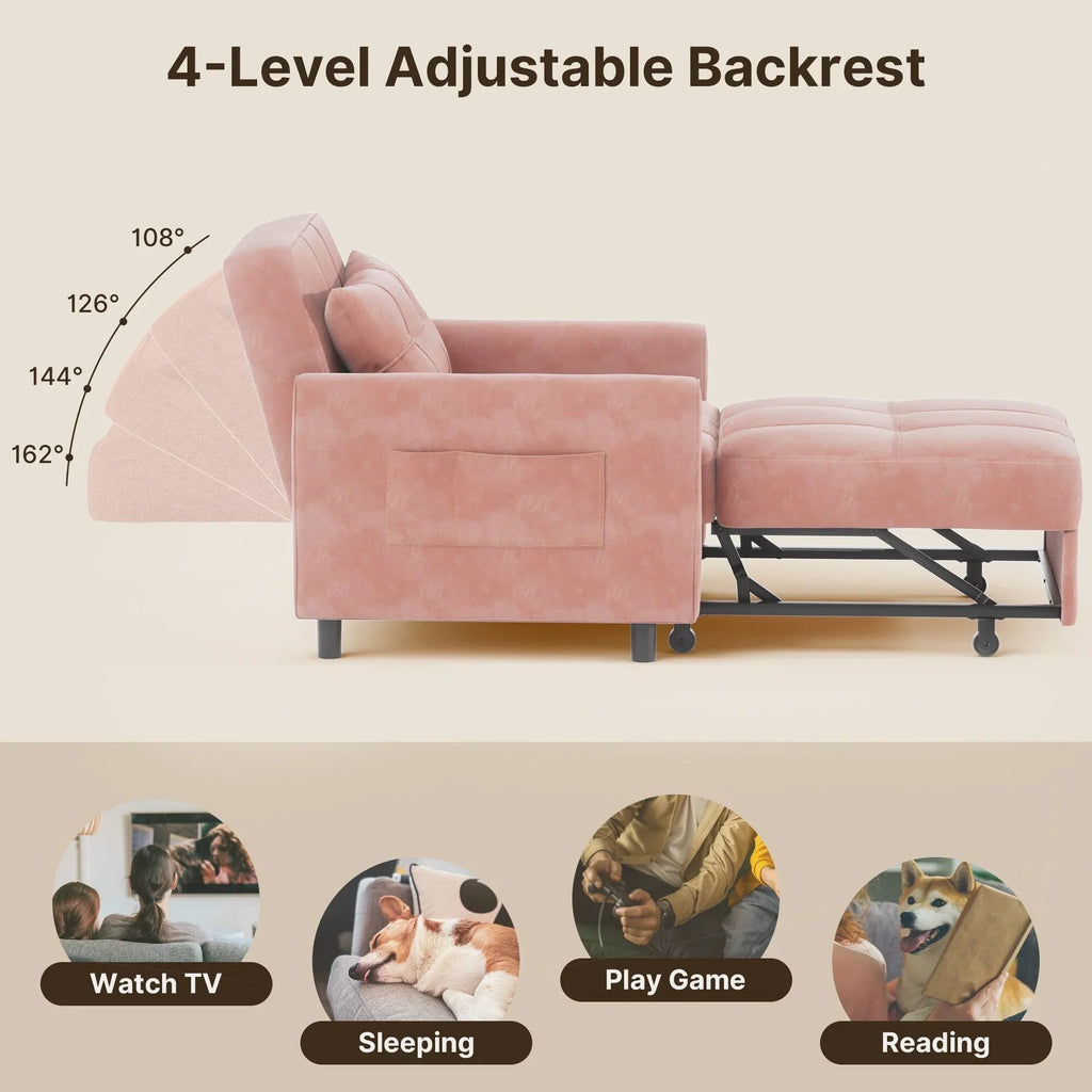 Sofá-cama ajustável 3 em 1, sofá-cadeirão extensível, cama dobrável convertível para sala de estar