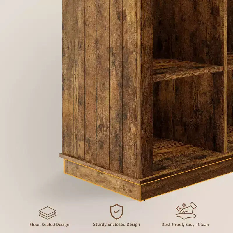 Bücherregal mit 8 Fächern, im Landhausstil, waagerecht, 62 Inch, aus Holz, für den Eingangsbereich, langes, niedriges Bücherregal fürs Wohnzimmer