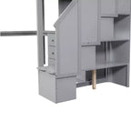 Halfhoogslaper in eenpersoonsmaat met L-vormig bureau, 3 laden, kast, opbergruimte in de trap, frame van massief grenenhout en MDF