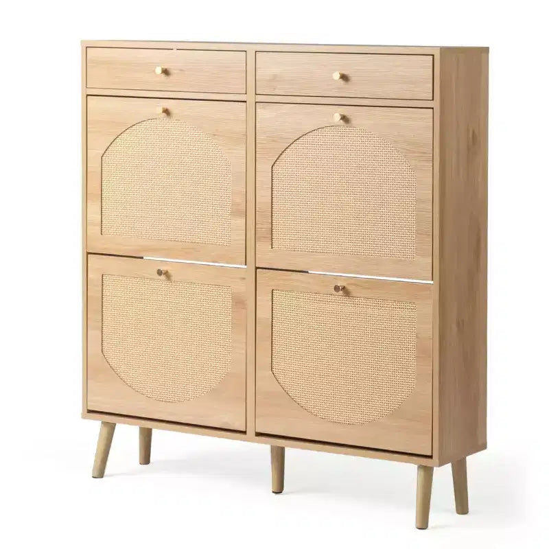 Karl Home Schuhschrank mit Rattanfront, 2 Schubladen und 4 Klappfächern aus Spanplatte, 41.34 W