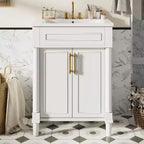Badkamermeubel van 24 met keramische wastafel, kast in shakerstijl, 2 softclosedeuren en massiefhouten frame, voor een kleine badkamer of toiletruimte