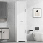Armoire de salle de bains autoportante à 2 portes, étagères réglables et rangement dans les portes, rangement haut pour salle de bains