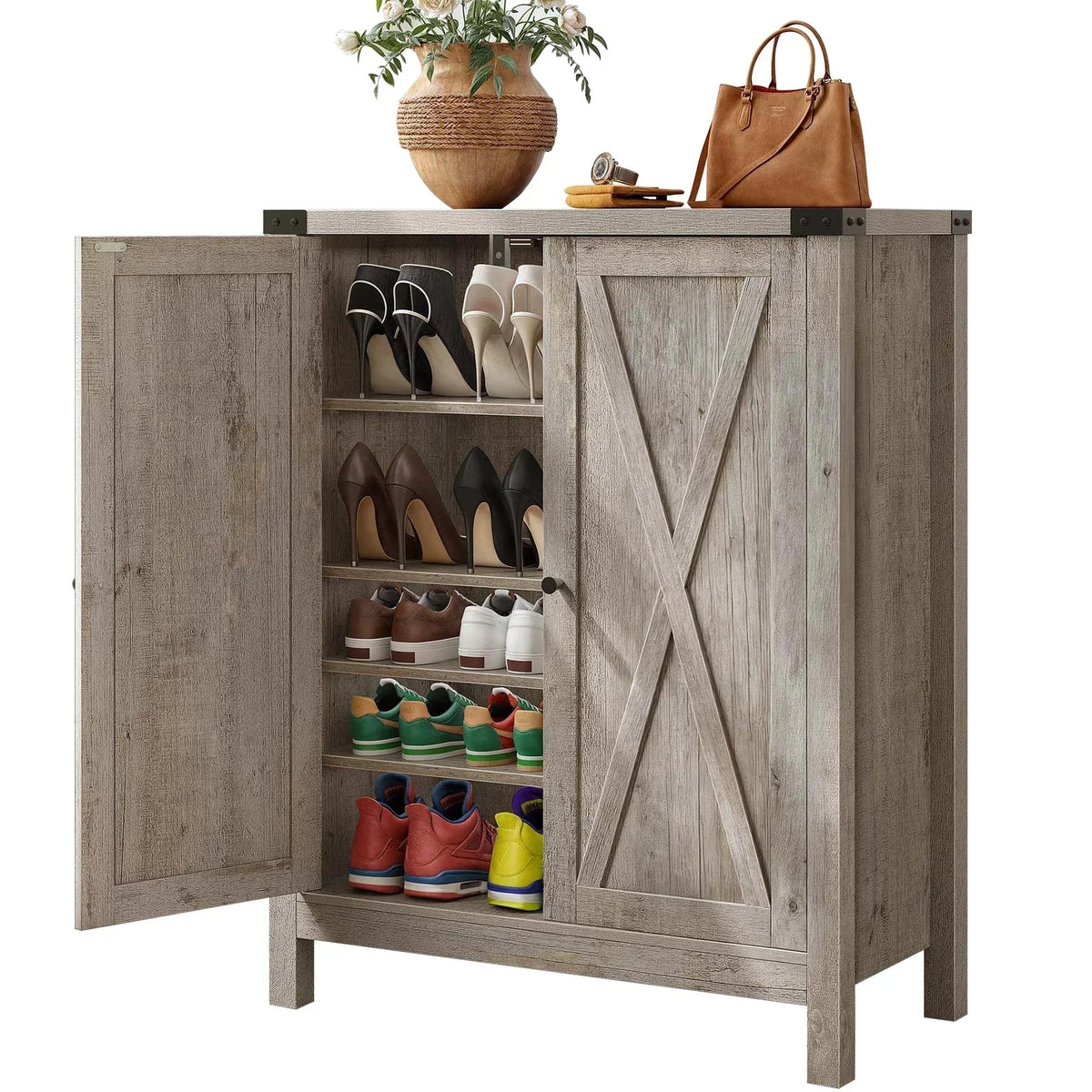 Moasis schoenenkast met dubbele deuren, 5 niveaus en ruimte voor 20 paar schoenen, voor de hal