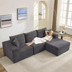 Canapé moderne 108, 3 places en L rembourré avec oreillers, assise profonde, aucun montage requis