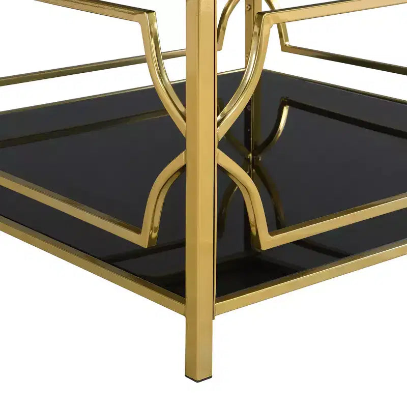 Table basse carrée Merax avec plateau en verre noir ou transparent et étagère d’exposition à deux niveaux