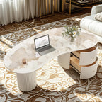 Minimalistische standaard witte ovale salontafel met 2 laden