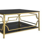 Table basse carrée Merax avec plateau en verre noir ou transparent et étagère d’exposition à deux niveaux