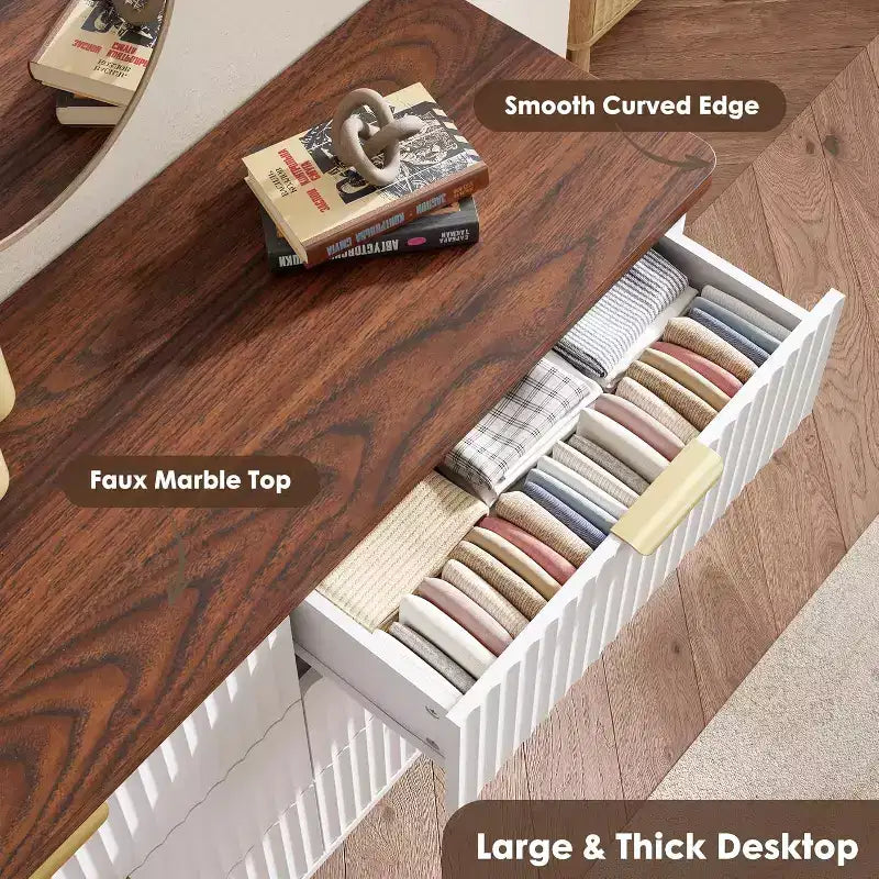Kommode mit 9 geriffelten Schubladen, moderne Anrichte, TV-Ständer aus Holz, geschwungenes Design, für Wohnzimmer und Flur