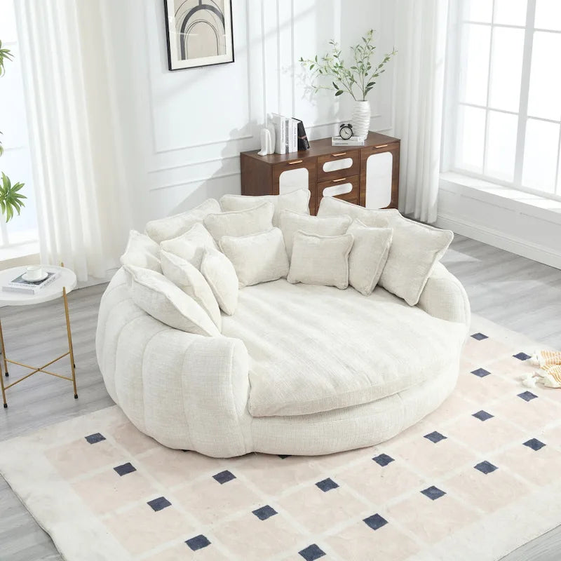 Comfortabele tweezits slaapbank met afgeronde rugleuning, extra grote slaapbank met armleuningen