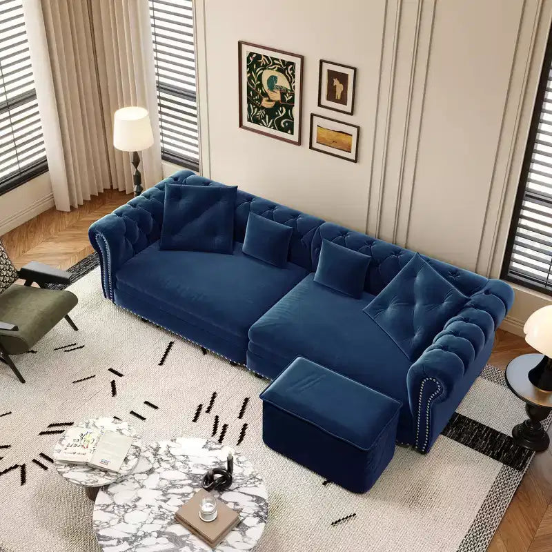 Whisen Schlafsofa aus Samt, 3-in-1, King Size, ausziehbar und umwandelbar, mit beweglichem Ottomanen, gestepptes Design