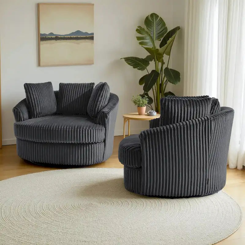 2er-Set übergroßer Cord-Sessel mit Drehfunktion, 43 W, und Kissen