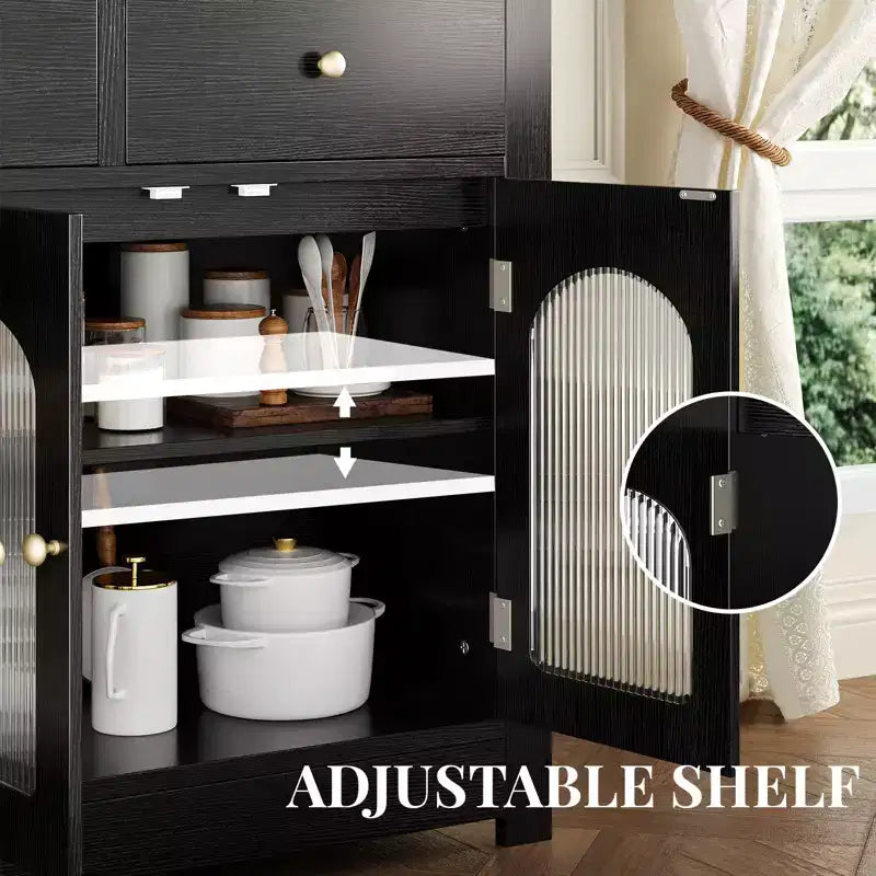 55-Zoll-Aufbewahrungsschrank, schmales Esszimmer-Buffet-Sideboard mit 3 Schubladen und 4 Türen für Küche, Esszimmer und Wohnzimmer