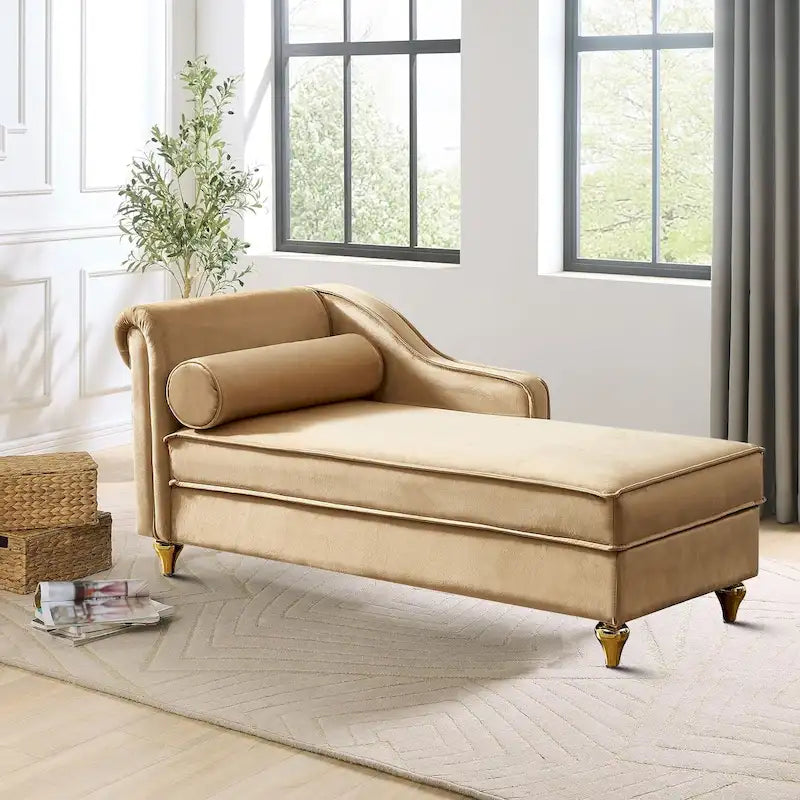 Elegante französische Chaiselongue mit Samtbezug, Stauraum und Kissen