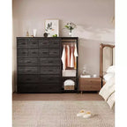 Dresser with 16 Drawers & Hanging Rod & Shelves, Fabric Storage Organizer for Bedroom, Closet, or Entryway