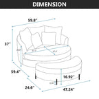 Modern Sofa Chair Round Accent Barrel Chair With 5 Pillows and Optional Ottoman