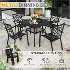 SUNCROWN Outdoor Patio 5/7 Piece Steel Dining Sets Metal Slatted Table and Stackable Chairs Powder Coated Frame