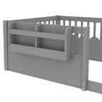 Lit au sol pour enfant Bellemave avec barrières surélevées et bibliothèque, cadre de lit Montessori en bois pour lit simple, pour filles et garçons