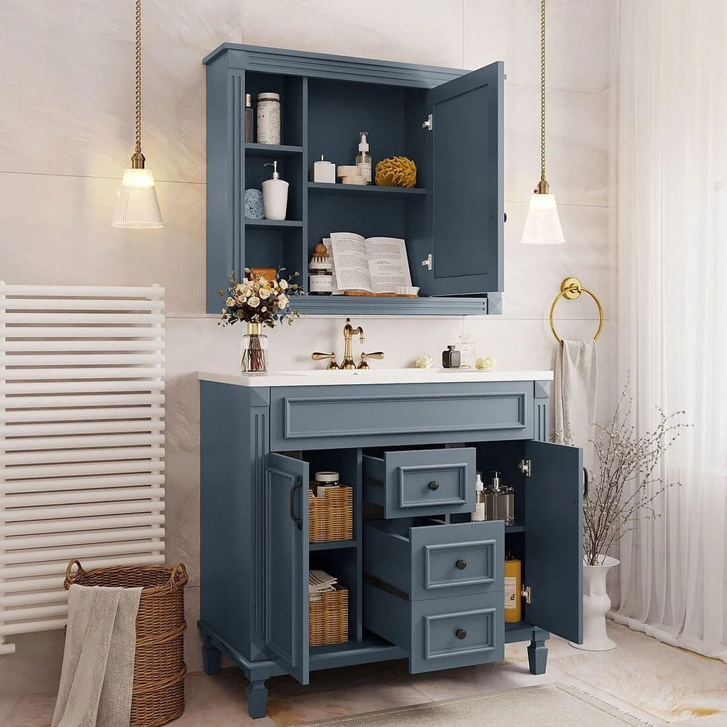 Meuble-lavabo de salle de bains moderne de 36' avec lavabo intégré et armoire à miroir, 2 portes et 2 tiroirs