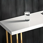 Table de bar rectangulaire de luxe en bois, avec piètement traîneau doré, pour salle à manger